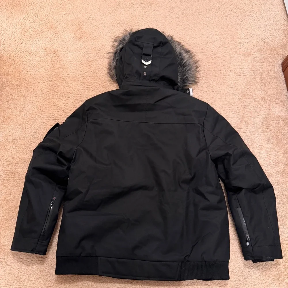 Awaknd Land Mens Heavyweight Parka Black Faux Fur Hood Tech Winter‎ Coat Sz XL